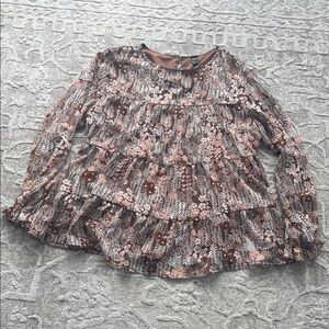 SHEIN Rust and White Floral Patterned Flowy Top